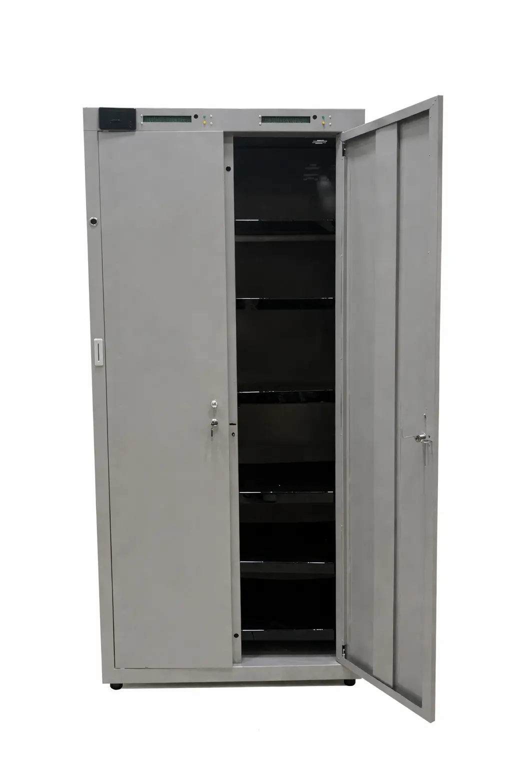 RBC1 medical cabinet with one door open showing shelving structure